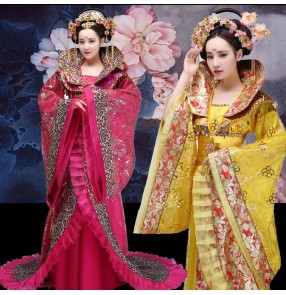 Chinese folk dance costumes for women female red gold China ancient traditional express queen fairy princess photos cosplay performance robes dresses