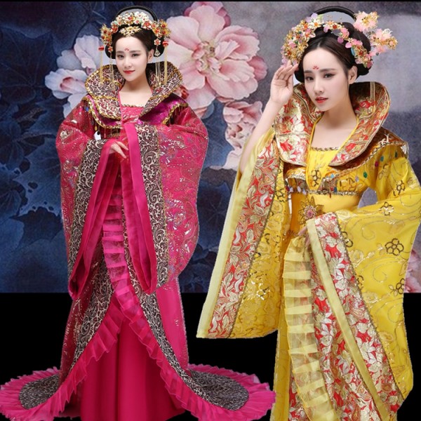 Chinese folk dance costumes for women female red gold China ancient ...