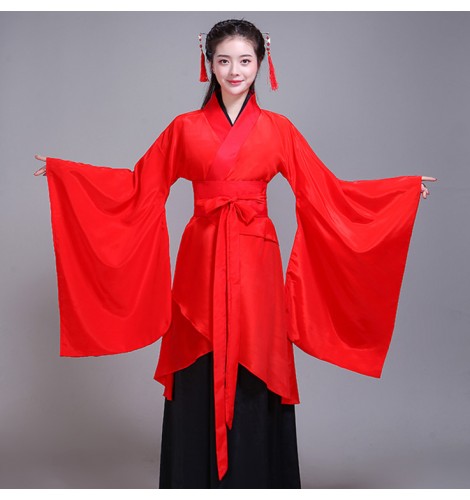 Chinese Folk dance costumes traditional hanfu for female women's red ...