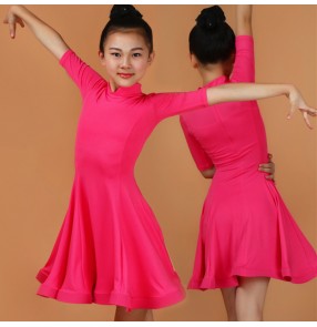 Competition latin dress for girls kids children royal blue purple pink mint black stage performance ballroom samba salsa dance outfits