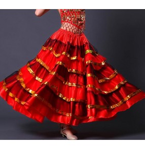 flamenco skirts Spanish costume girl long red flamenco style dress ballroom skirt for girls child dance dresses costumes for kids Skirts
