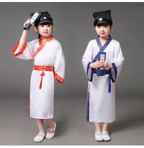 Girls boys chinese folk dance costumes hanfu three character recite performance anime kimono cosplay dance robes dresses