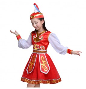 Girls Chinese folk dance costumes dress for children Mongolian ethnic minority film photos drama cosplay dance dresses