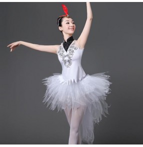 Modern dance ballet dress for women's female white swan lake tuxdo tutu ballet performance dancing dress