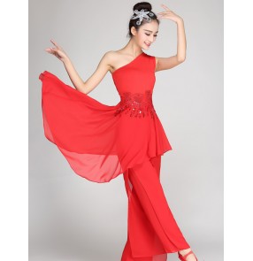 Modern dance dresses red white women's ballet singers stage performance team dancers dancing outfits