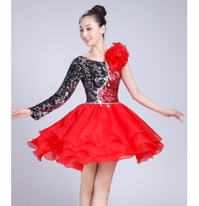 modern dance dresses women's female Black with red sequined one sleeves singers jazz dj ds performance dance costumes outfits
