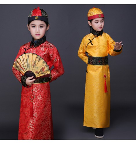 Boys Folk Dance Costumes : Red yellow gold boy's kids children Chinese ...
