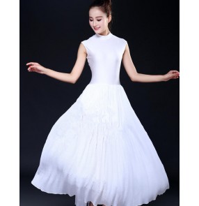 White ballet dance dresses modern dance women's female lady stage performance competition long length ballet dance dresses