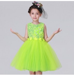 White blue pink yellow green sequin modern kids jazz dance costumes for girls dance costumes child stage costume contemporary dance Dresses