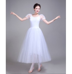 White modern dance ballet dress long length women's female competition white stage performance swan lake  ballet dance dresses