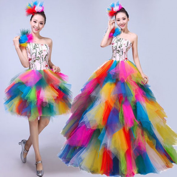Women's modern dance dress rainbow colored stage performance ...