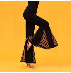 Black ballroom latin dance pants for women female polka dot lace stage performance competition waltz tango dancing trousers