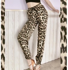 Casual fashion leopard pants for women girls latin hiphip street dance trousers yoga sports pants for female