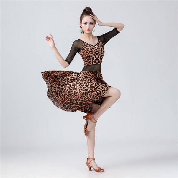 Women's leopard black latin dance dress stage performance modern dance ...