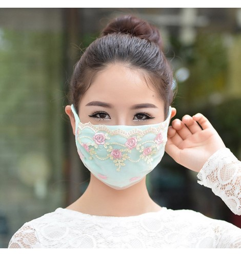 2pcs Reusable Face Masks For Women Riding Sunscreen Breathable Dust Proof Protective Lace Mouth 6816