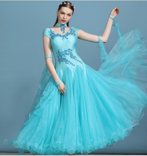 Women's blue white competition ballroom dancing dresses waltz tango ...