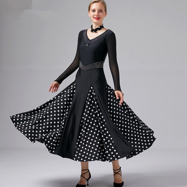 Women's polka dot ballroom dancing dresses female waltz tango fox trot ...