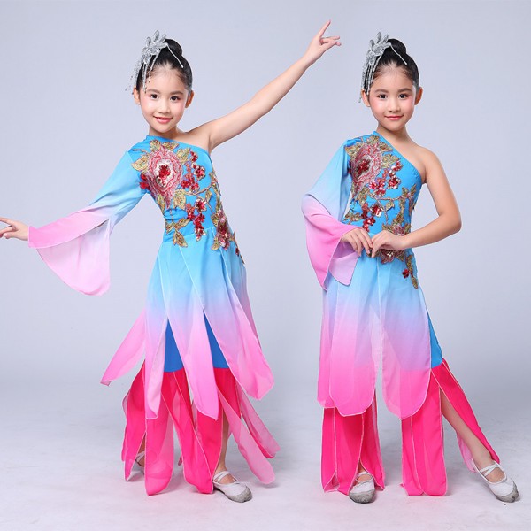 Girls children chinese folk dance costumes fairy cosplay dress yangko ...