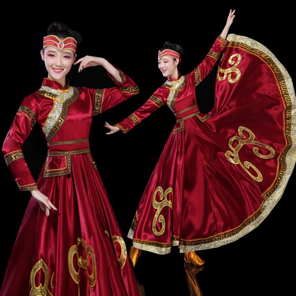 Women's wine Mongolian dance costumes minority stage performance ...