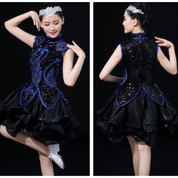 jazz dance dresses for women female royal blue black modern dance ...