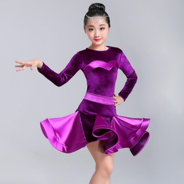 competition latin dresses for girls kids children satin with velvet ...