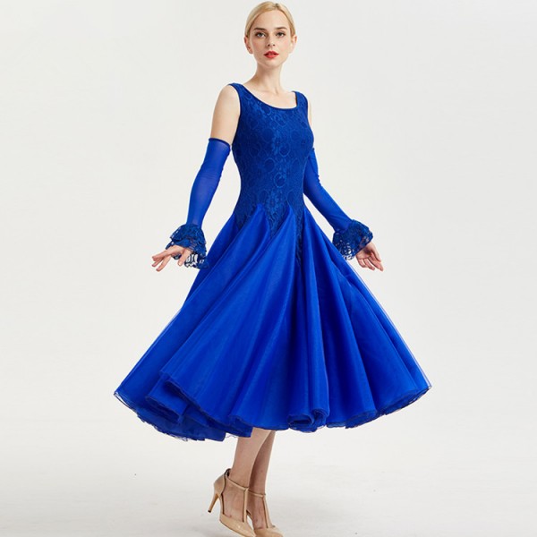 Ballroom dress flamenco performance skirt royal blue re lace ...