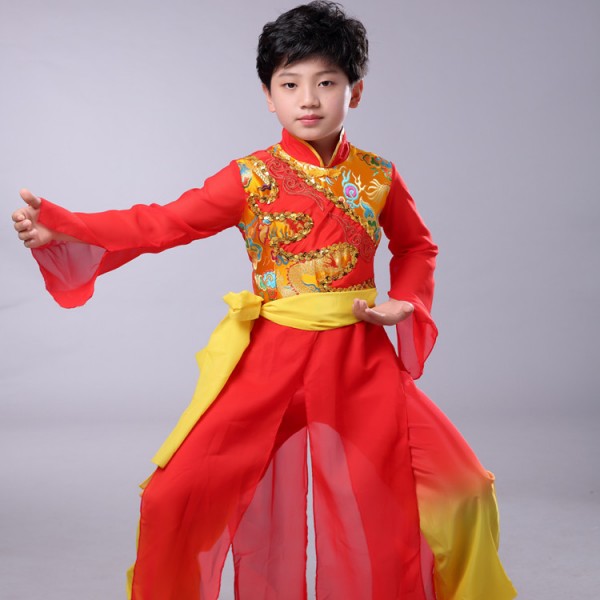 Girls boys Chinese Traditional dragon drummer Dance Costume for Stage ...