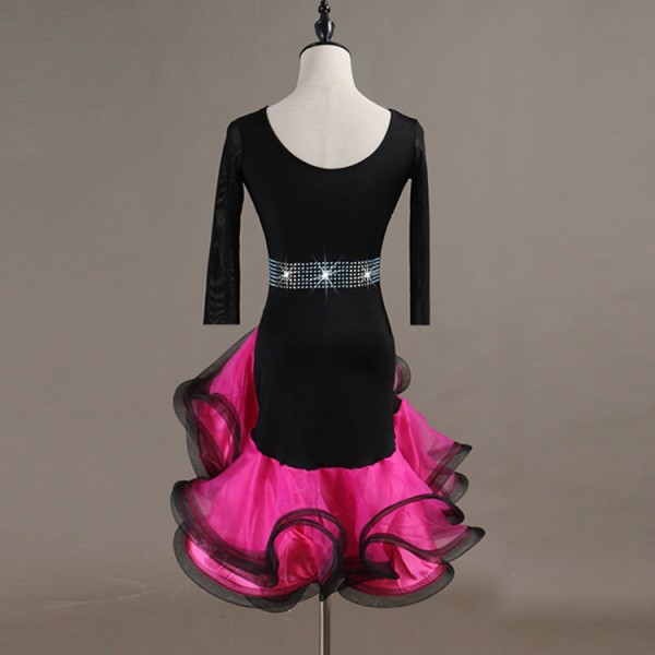 Latin dance dresses for women black with pink diamond Robe de danse ...