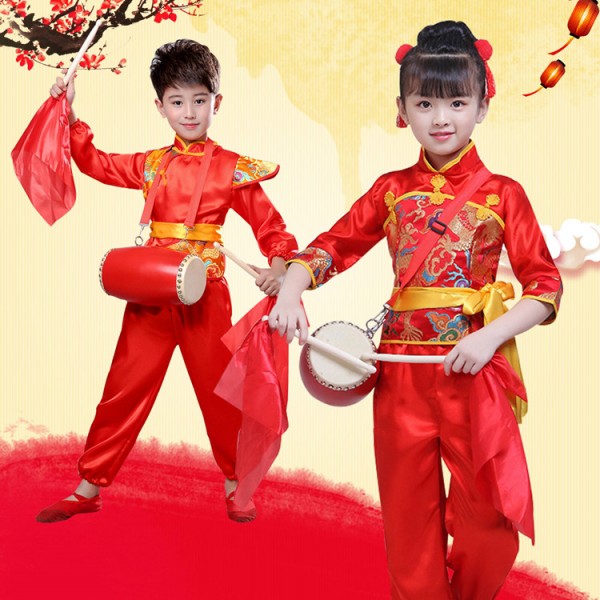 Children chinese folk dance costumes for dragon style girls boys stage ...