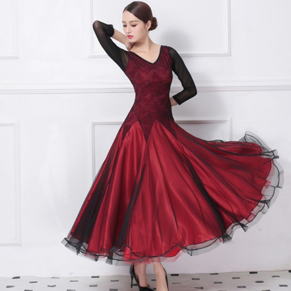 Women's girls ballroom dancing dresses fuchsia wine royal blue lace ...