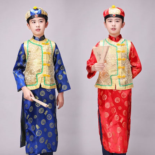 Boy chinese folk dance costumes kids qing dynasty stage performance ...