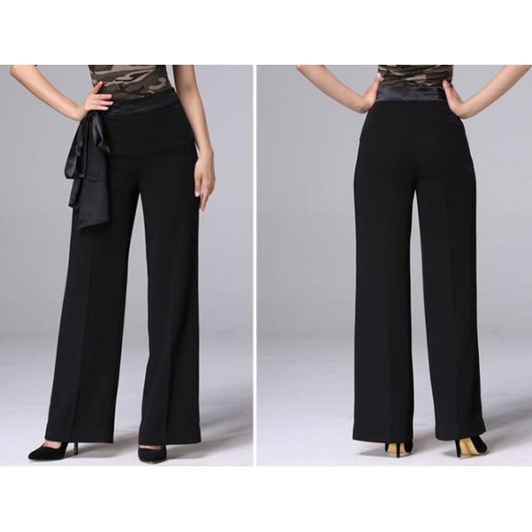 Women ballroom latin dance long pants black colored waist with ribbon ...