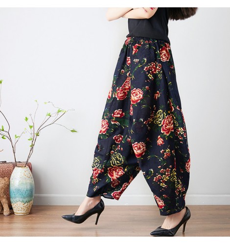 Traditional Chinese bloom pants for women female floral pattern loose ...