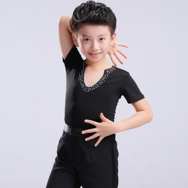 Boy latin ballroom dance shirts short long sleeves tops competition ...