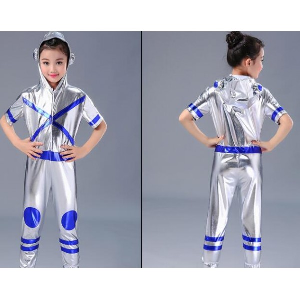 Children\'s costumes dance robot astronaut performance space dance show  time for kids clothing unisex dance clothes- Material:polyester(  stretchable fabric)Content : Only c