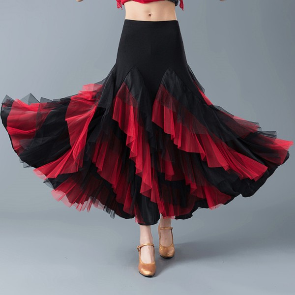 competition Women's violet red with black ballroom dancing skirts stage ...