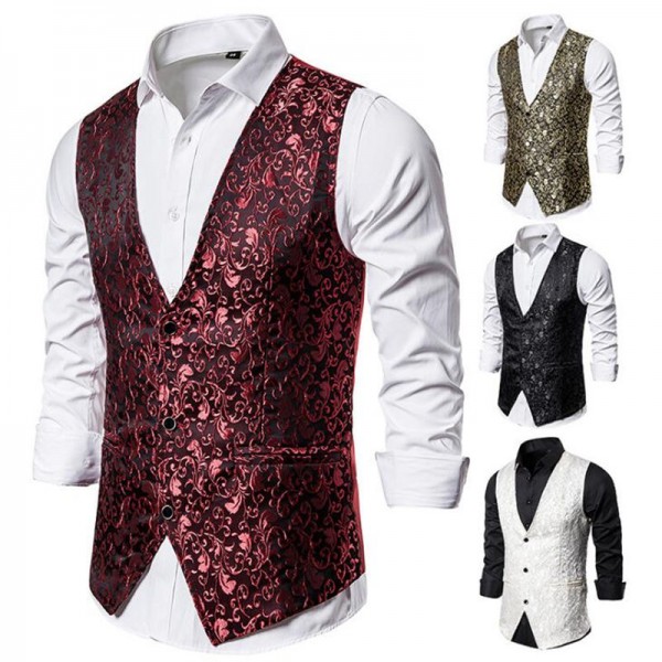 Men's sequins jazz dance vest night club dj pole dance emcee ...