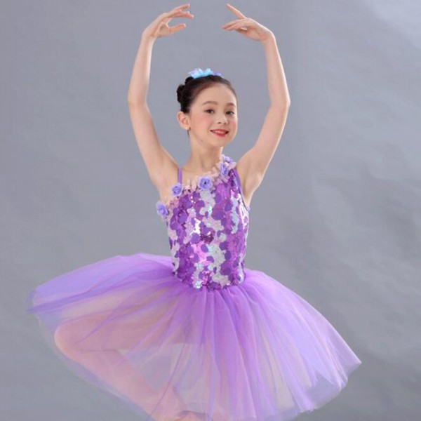 Girls kids purple ballet dance dresses jazz dance dresses stage ...