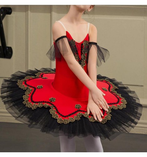 Girls kids red swan lake ballet dance dress classical ballet dress ...