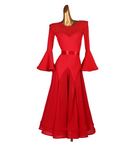 Red Ballroom Dancing Dresses For Women Girls Stage Performance Waltz Tango Modern Dance Dresses