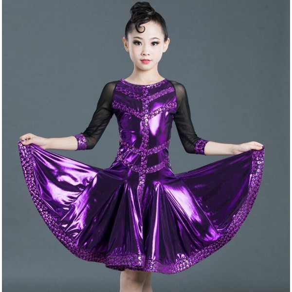 Girls Blue Purple Pink Kids Latin Dance Dresses Stage Performance Kids Salsa Rumba Latin Dance Costumes Dress