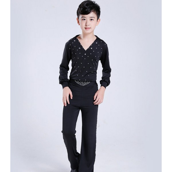 Boy kids black latin dance shirts and pants stage performance ballroom ...