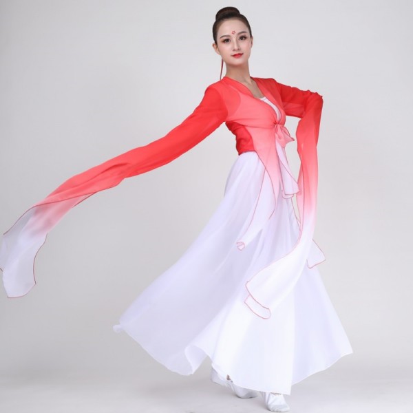 Women's red with white gradient hanfu water sleeves chinese classical ...