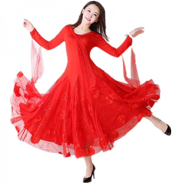 Women's red ballroom dancing dresses female foxtrot waltz tango dance ...