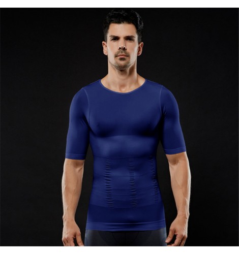 Men's weight loss body shaper clothing seamless tops abdomen tummy corset t  shirts for male