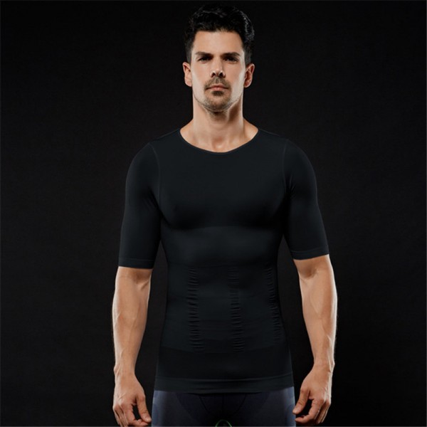 Men's weight loss body shaper clothing seamless tops abdomen tummy corset t  shirts for male