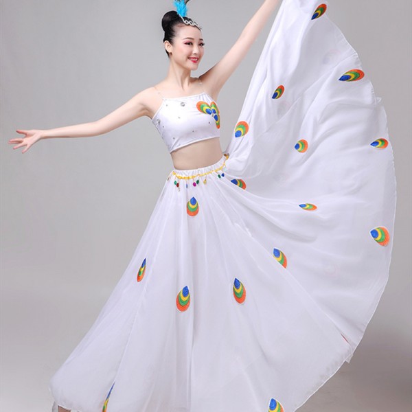 Women's modern dance dress white peacock dance performance dress ...