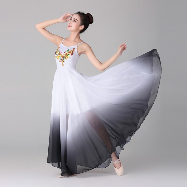 Women's modern dance ballet dance dress white with black gradient ...