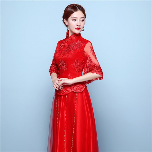 Red Chinese dress wedding party qipao dresses chinese traditional ...