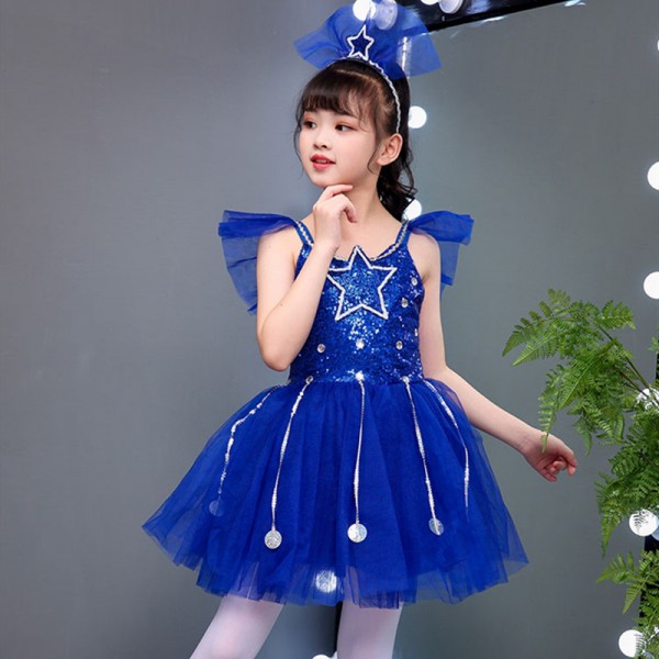 Children's royal blue jazz dance costumes performance costume star ...